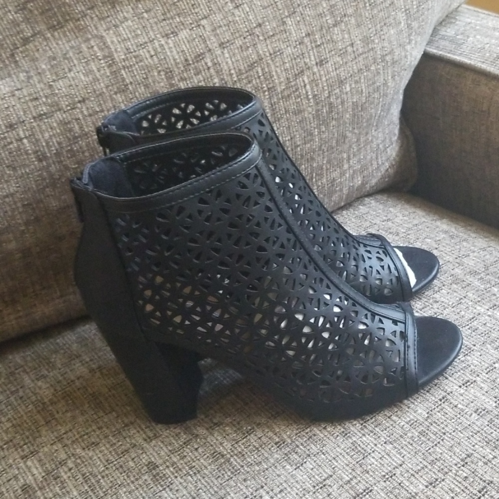 New Report Peep Toe Laser Cut Booties